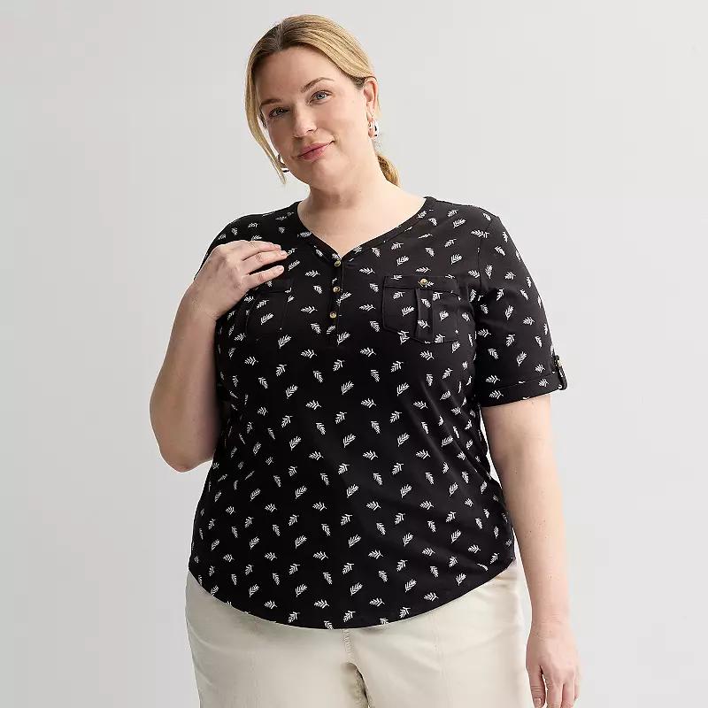 Plus Croft & Barrow® Elbow Sleeve Utility Henley Top, Women's,  Product Image