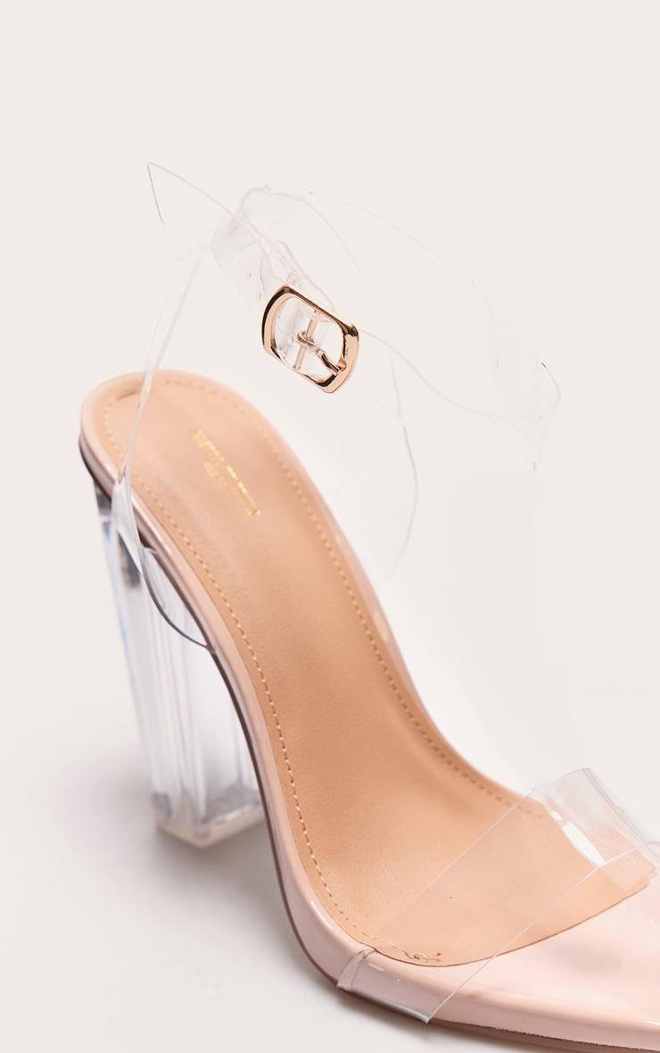 Nude Wide Fit Clear High Block Heel Strappy Heel Sandals Product Image