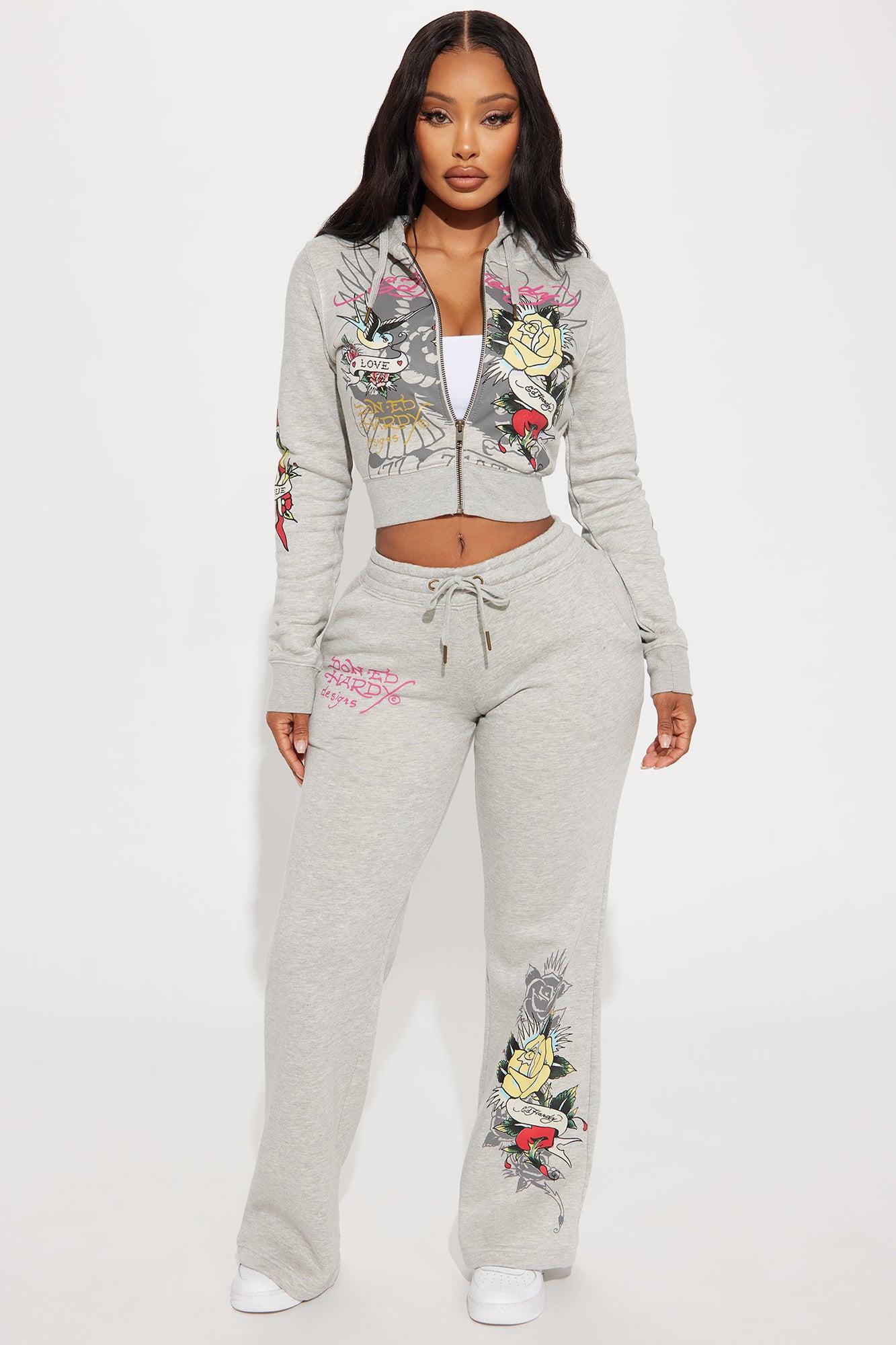 Ed Hardy Rose And Sword Zip Front Hoodie - Heather Grey Product Image