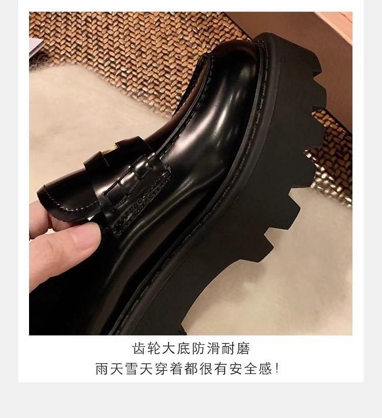 Platform Plain Genuine Leather Penny Loafers Product Image