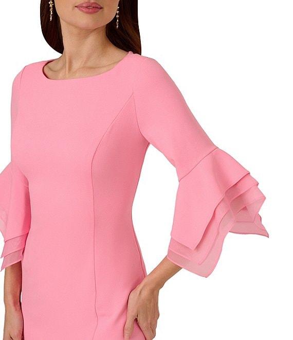 Adrianna Papell Stretch Crepe 3/4 Bell Sleeve Boat Neck Sheath Dress Product Image