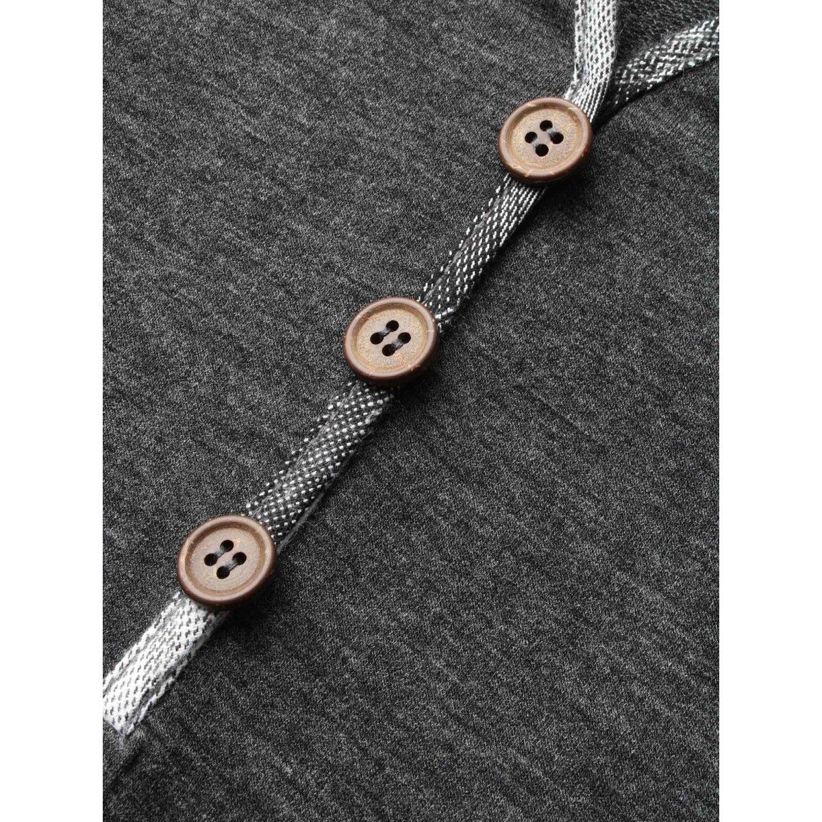 Plus Size Plaid Patchwork Notched Button Detail Sweatshirt Women DimGray Casual Patchwork Notched collar Everyday Sweatshirts BloomChic 28/5X Product Image