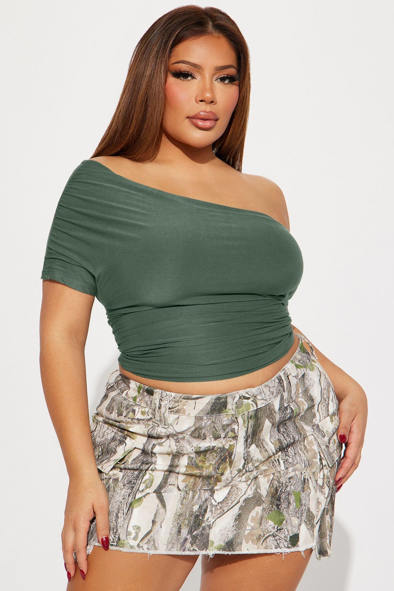 Oksana One Shoulder Top - Olive Product Image