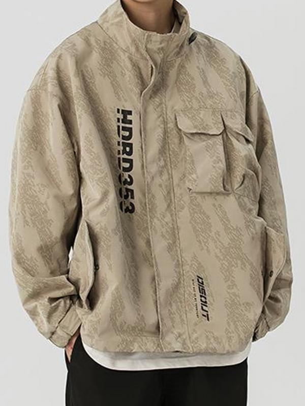 Men's Vintage Print Multi Pocket Zip Up Jacket Product Image