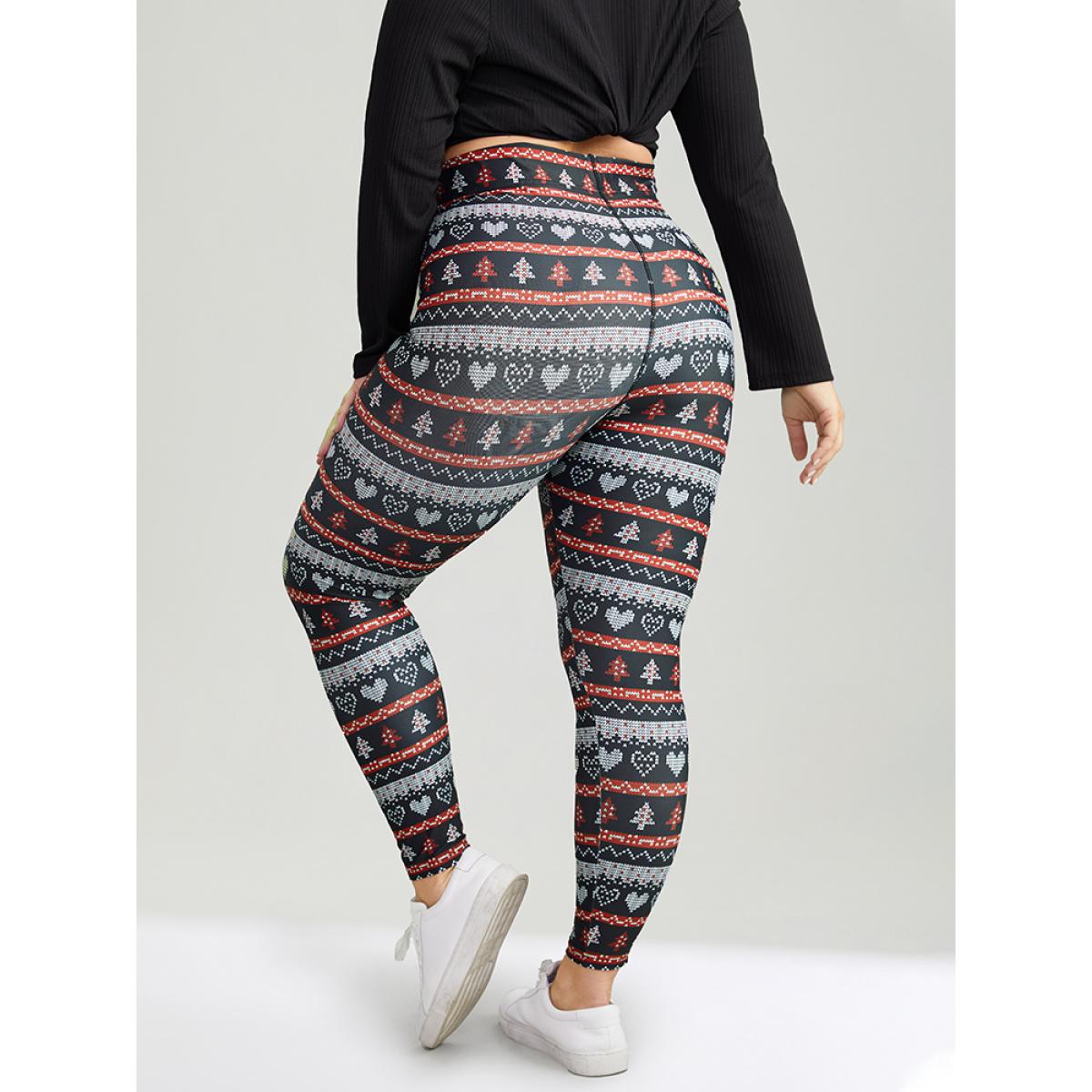 Plus Size Christmas Print Mid Rise Skinny Leggings Women BlackFlower Casual High stretch Skinny Mid Rise Festival-Christmas Leggings BloomChic 12/L Product Image