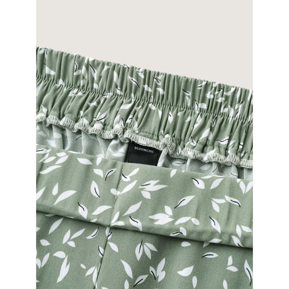 Plus Size Ditsy Floral Print Wide-Leg Pants Women LightGreen Timeless Wide Leg Mid Rise Elegant Pants BloomChic 14-16/1X Product Image