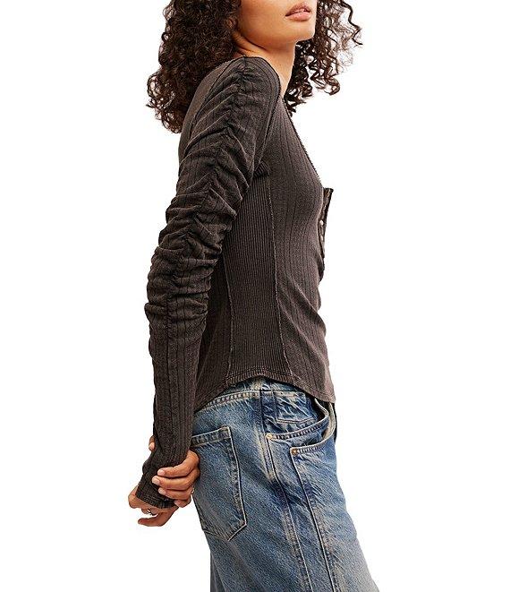 Free People Hope Henley Scoop Neck Long Sleeve Knit Top Product Image