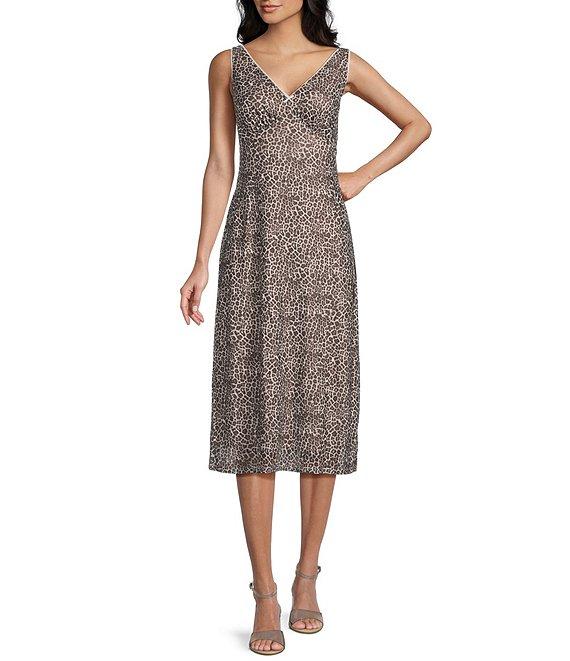 GB Bow Detail Mesh Tie Back Leopard Midi Dress Product Image