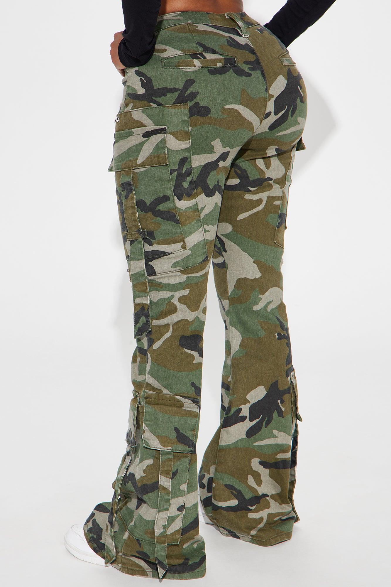 Do You Mind Camo Flare Pant - Olive/combo Product Image