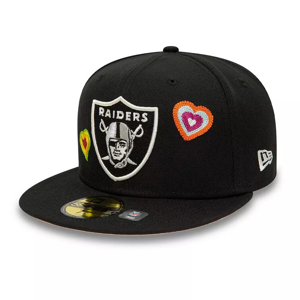 Men's New Era Black Las Vegas Raiders Chain Stitch Heart 59FIFTY Fitted Hat, Size: 7 7/8, Lvr Black Product Image