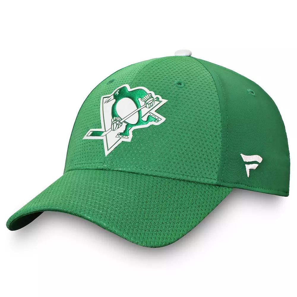 Mens Fanatics Kelly Pittsburgh Penguins Authentic Pro St. Patricks Day Flex Hat Product Image