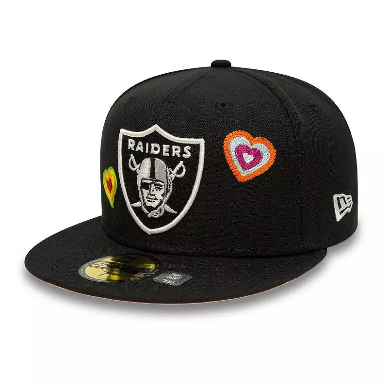 Men's New Era Black Las Vegas Raiders Chain Stitch Heart 59FIFTY Fitted Hat, Size: 7 7/8, Lvr Black Product Image