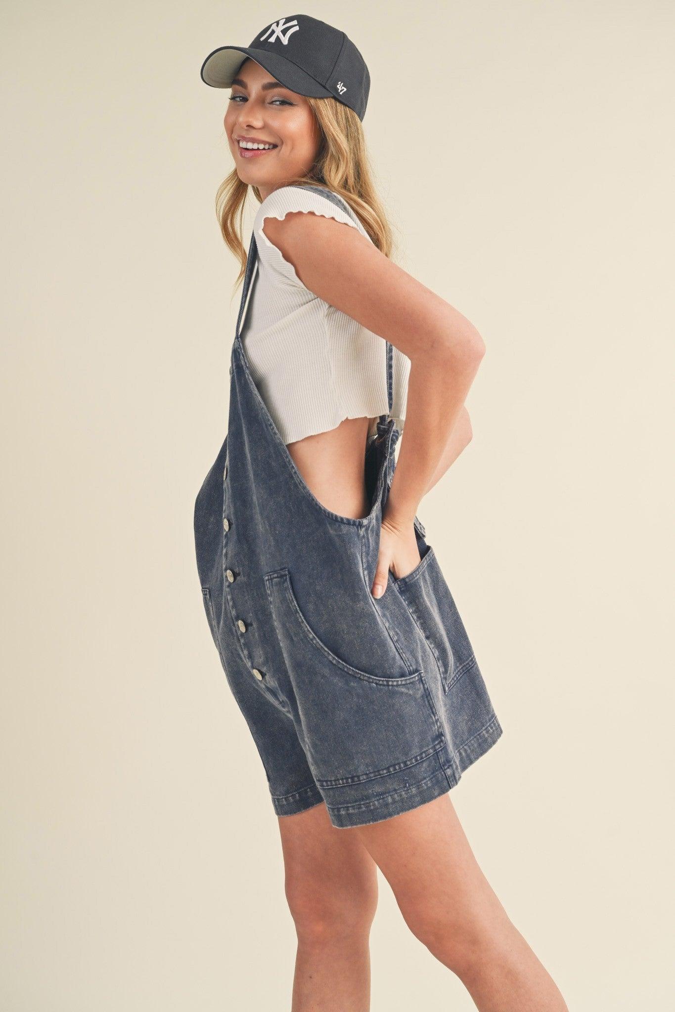 Relaxed Fit Washed Cute Romper Product Image