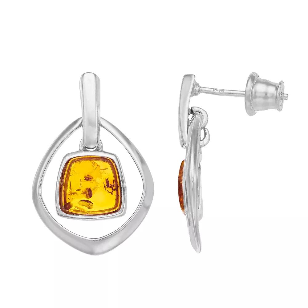 Sterling Silver Amber Geometric Earrings, Women's Product Image