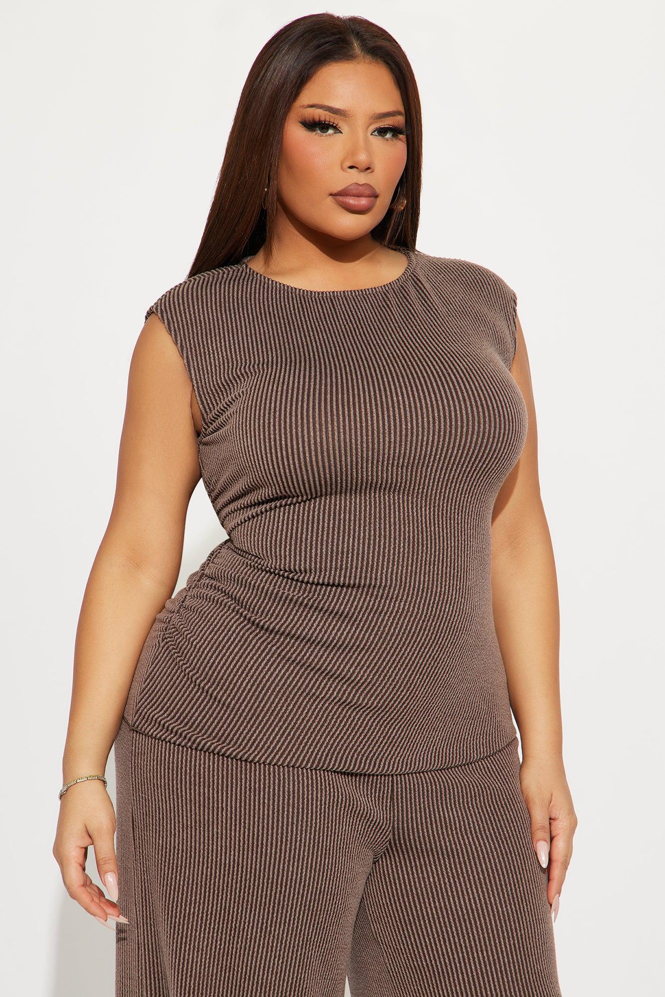 Amaya Ribbed Pant Set - Brown Product Image