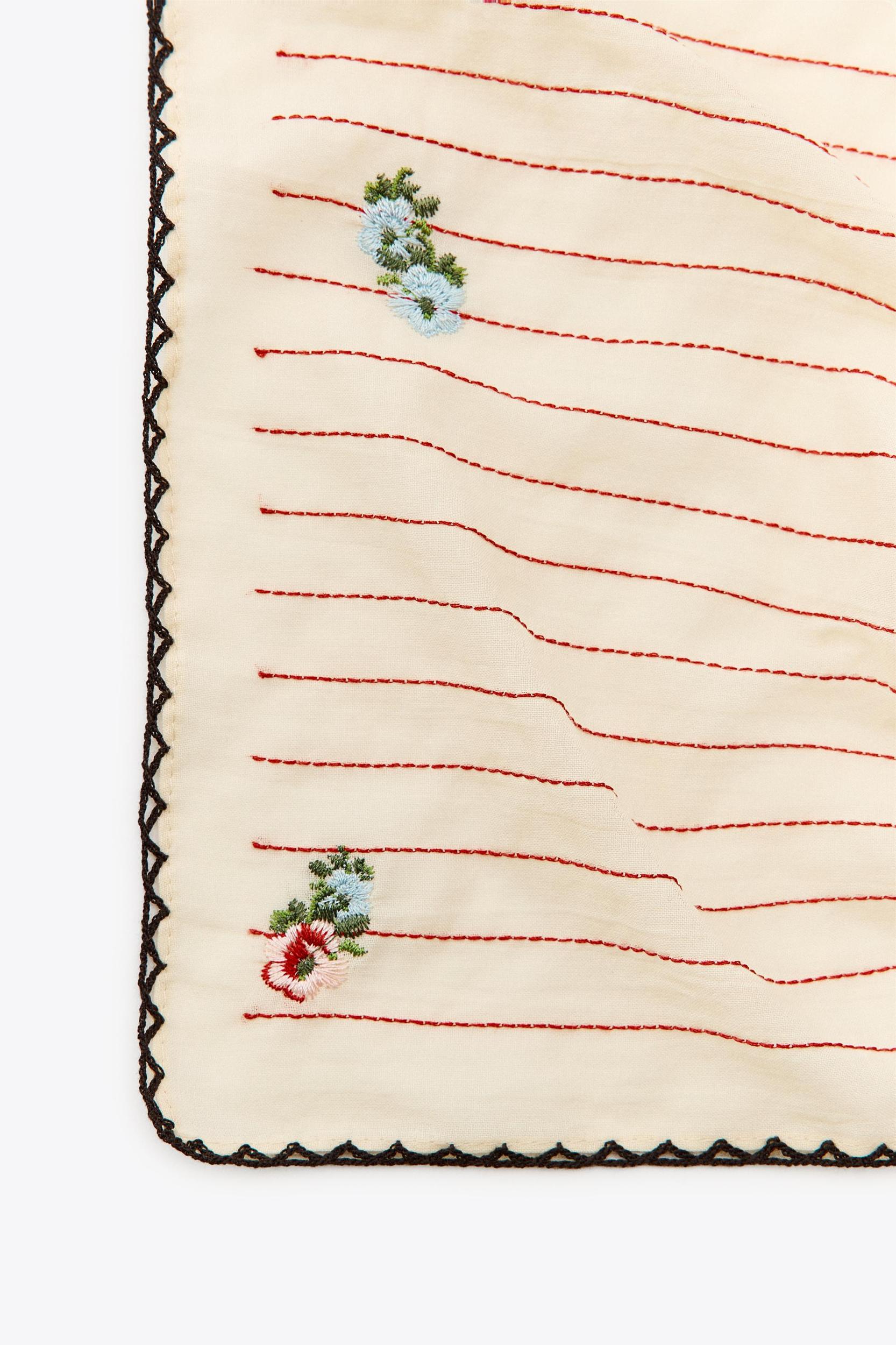 STRIPED SCARF WITH EMBROIDERED FLOWERS Product Image