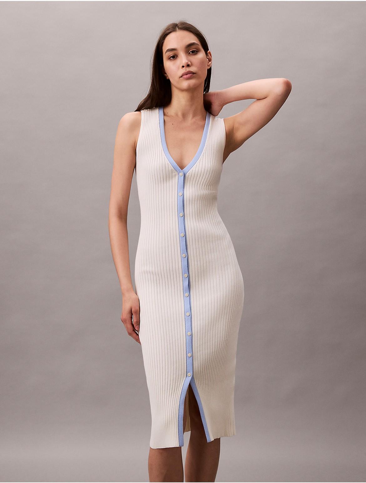 Calvin Klein Womens Cotton Rib V-Neck Dress - Neutral Product Image