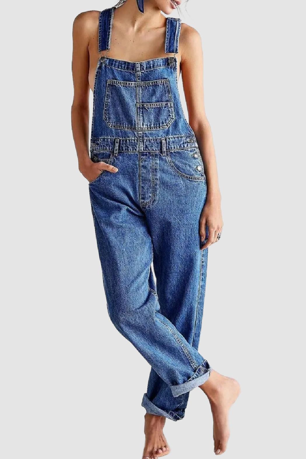 Wide Strap Square Neck Denim Overalls Product Image