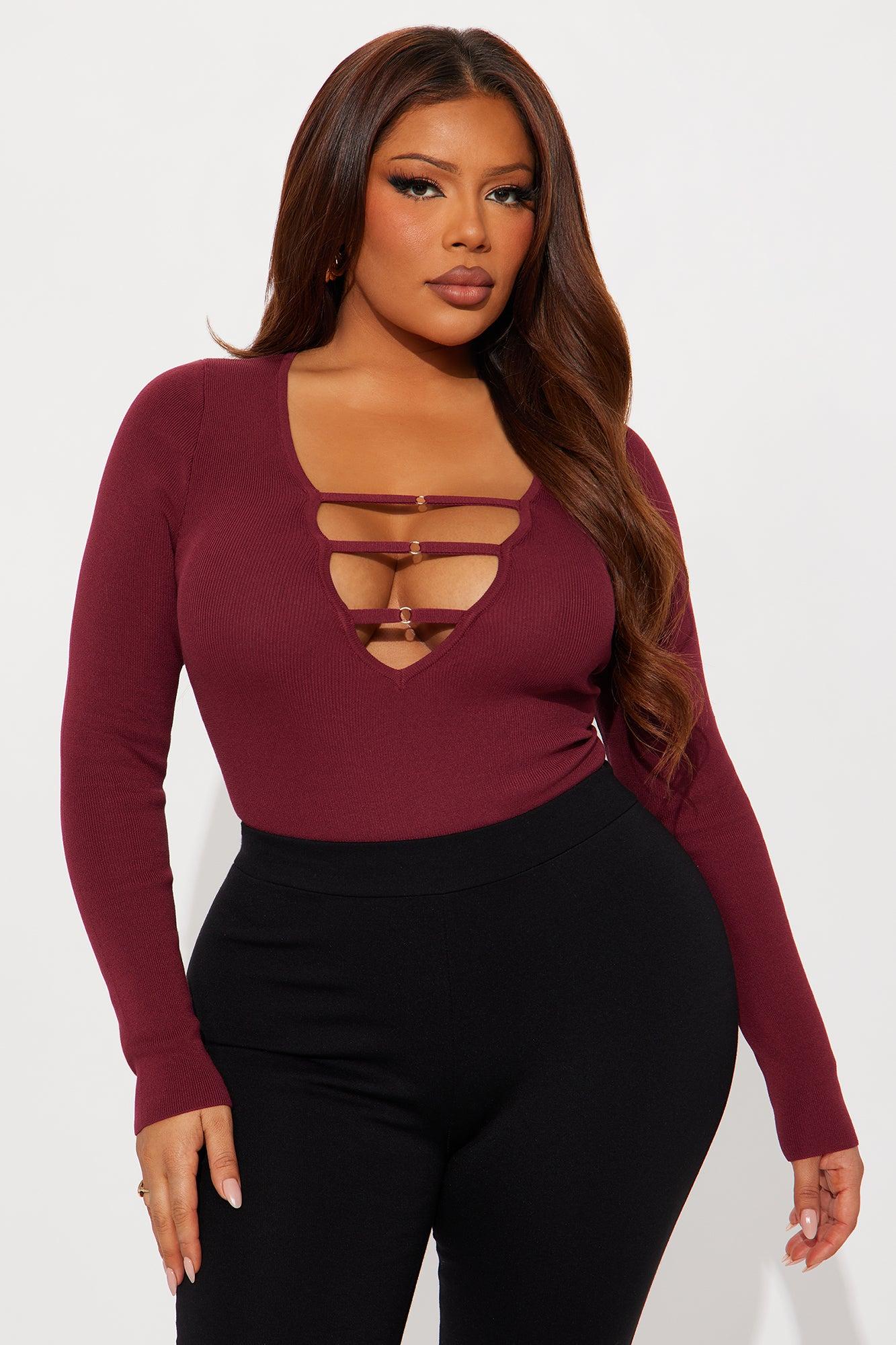 Jessi Cut Out Sweater Bodysuit - Burgundy Female Product Image