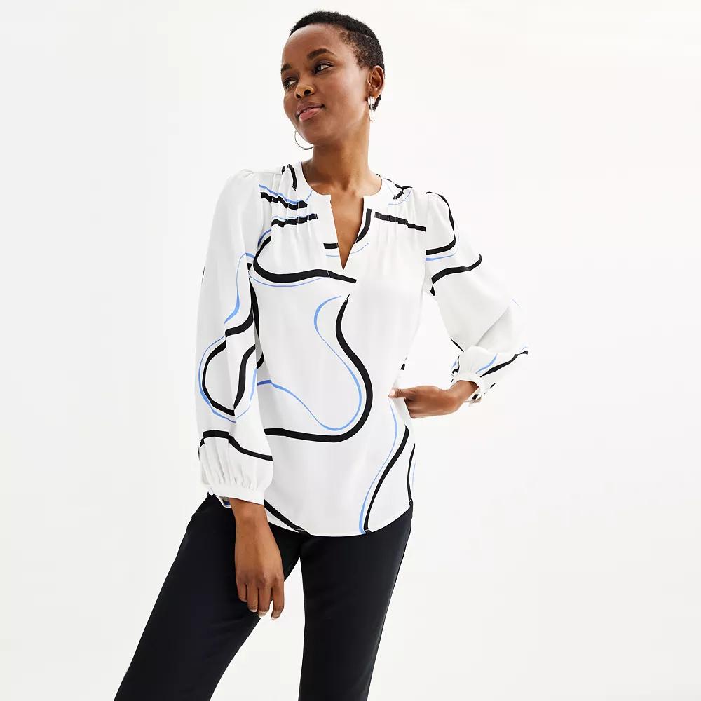 Women's Nine West Y-Neck Pintuck Blouse, Size: Medium, Black Small Relinks Product Image