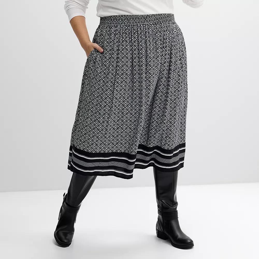 Plus Size Croft & Barrow® Polished Front Pull-On Skirt, Women's, Size: 1XL, Black Chic Tile Product Image