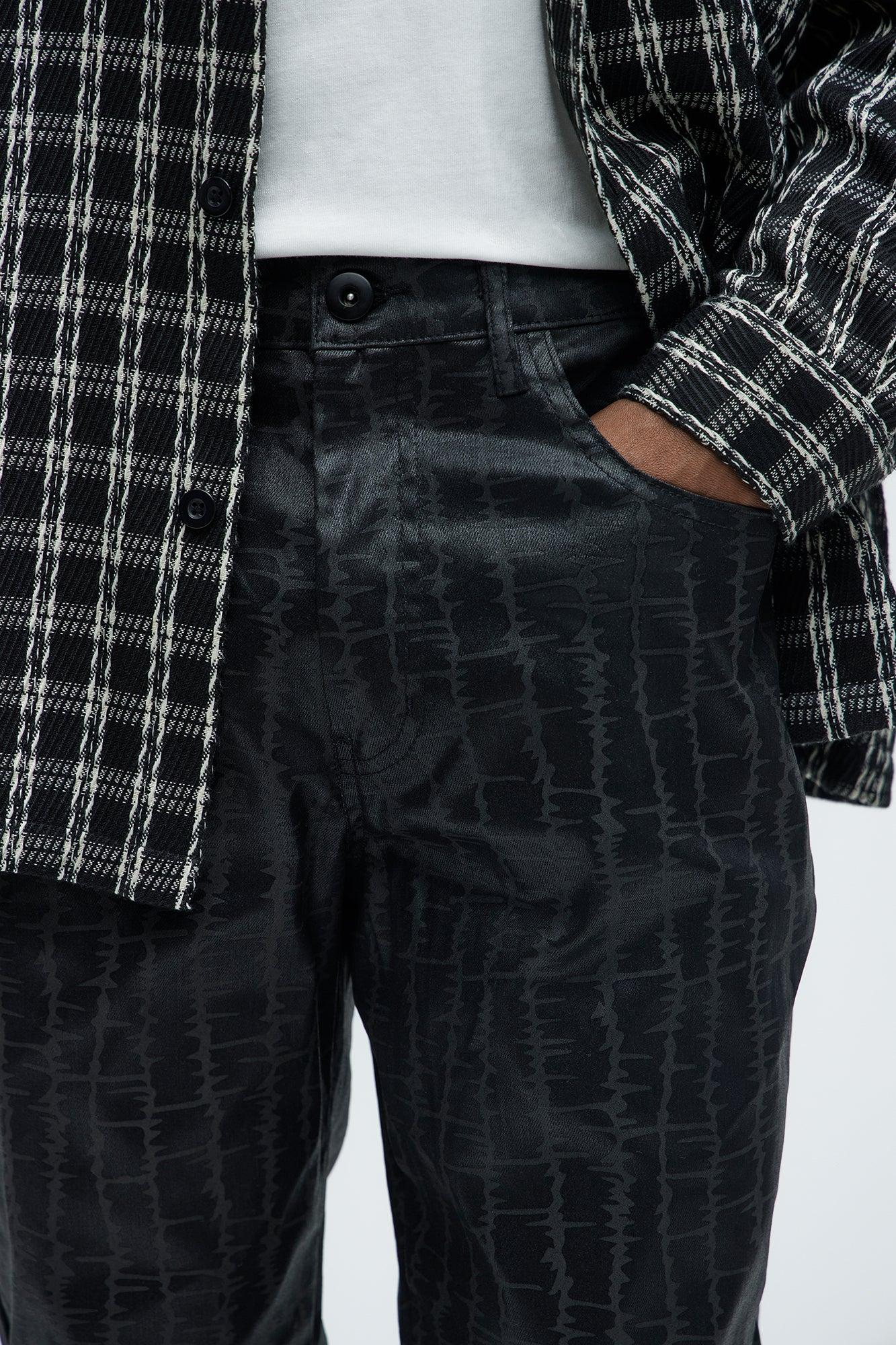 Rebel Like Me Pattern Waxed Stacked Skinny Flare Pants - Black Product Image