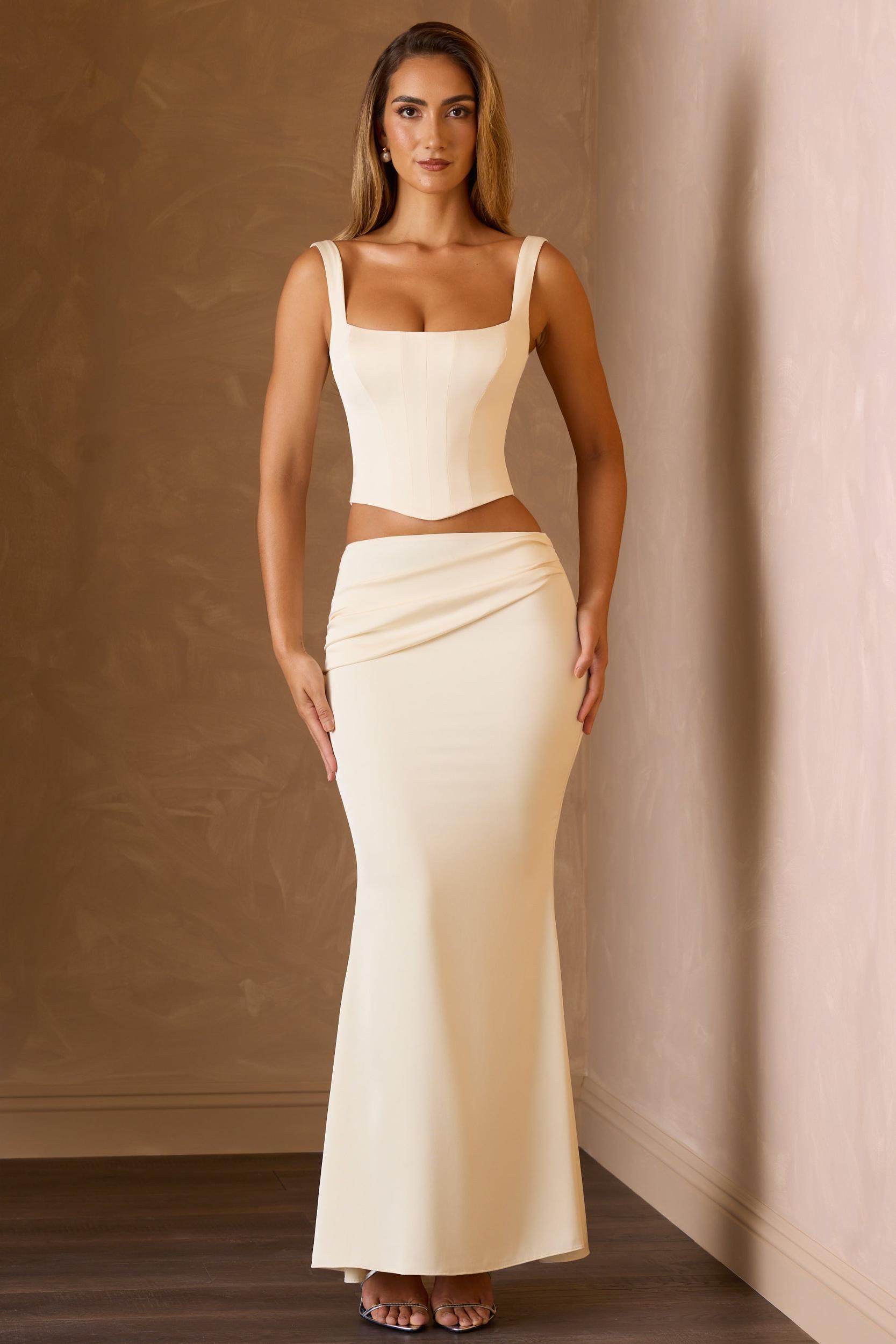 Draped Low-Rise Maxi Skirt in Ivory Product Image