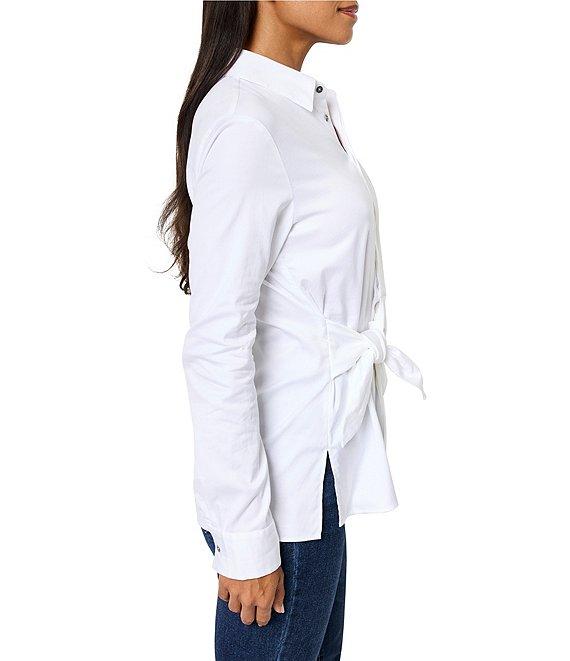 NIC + ZOE Half Button Collar Neck Long Sleeve Side Tie Top Product Image