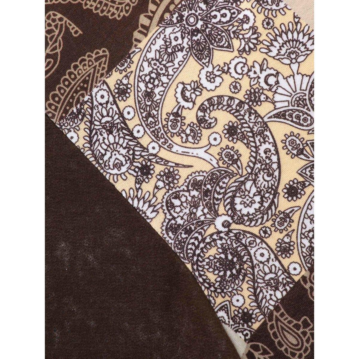 Plus Size Vintage Boho Print Patchwork Sweatshirt Women DarkBrown Casual Contrast Round Neck Everyday Sweatshirts BloomChic 18-20/2X Product Image