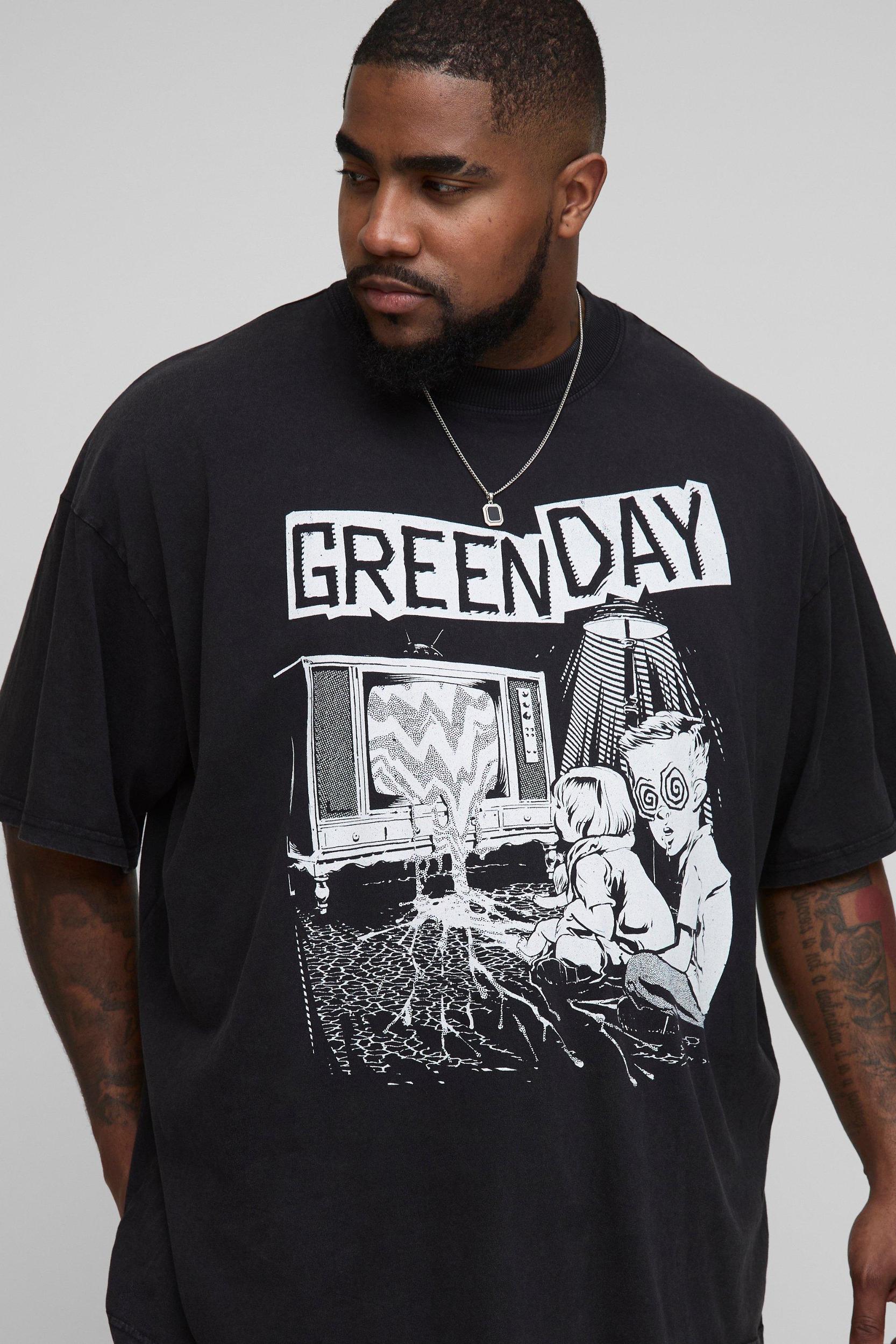Plus Oversized Green Day License Acid Wash Print T-Shirt | boohooMAN USA Product Image