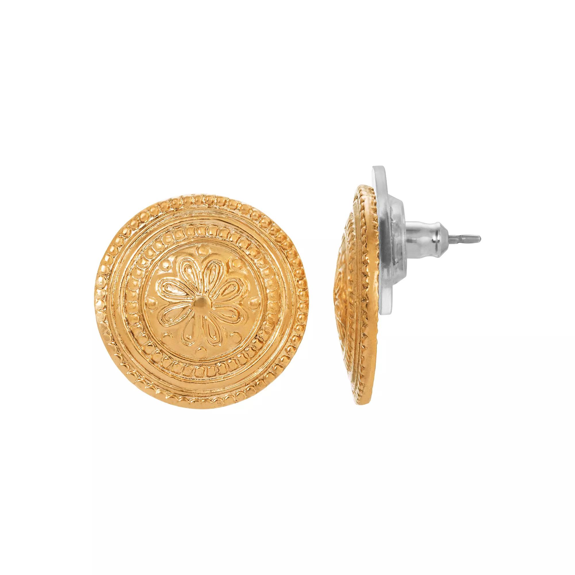 1928 Jewelry Gold Toned Round Flower Earrings, Womens, Yellow Product Image