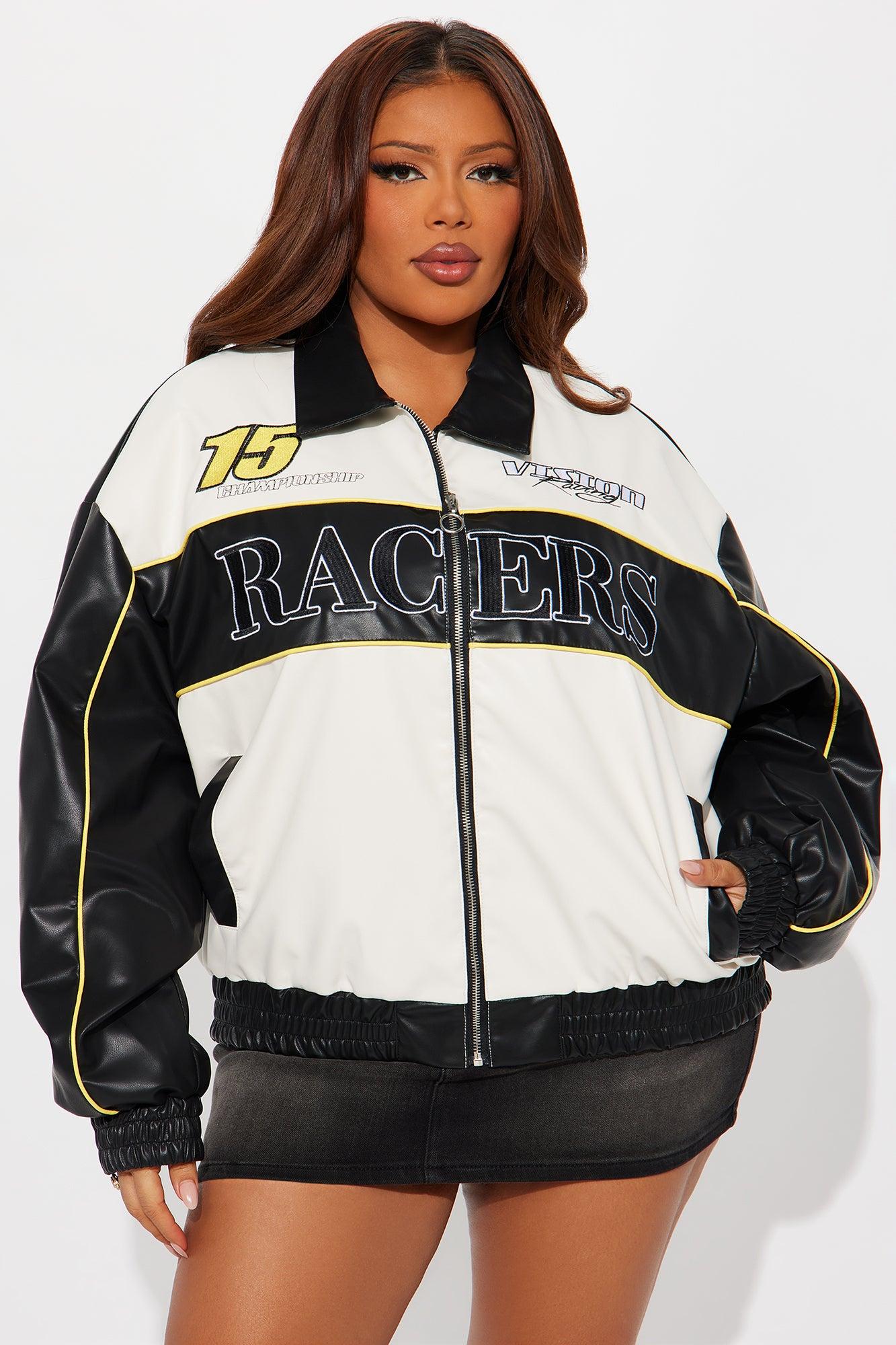Street Racer Faux Leather Bomber Jacket - Black/combo Female Product Image