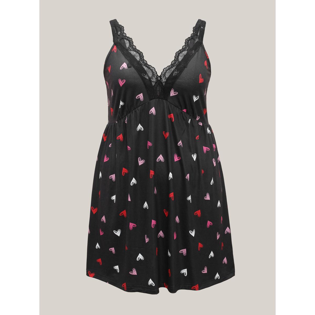 Plus Size Multi-Color Lace Trim Stitch Lounge Dress Women Black Lounge Woven ribbon&lace trim Deep V-neck Loungewear BloomChic 26/4X Product Image