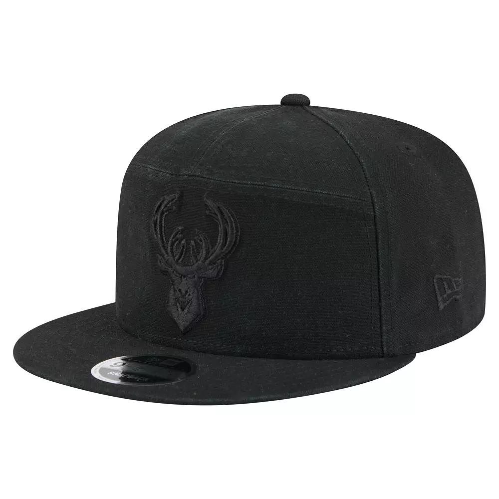 Men's New Era Black Milwaukee Bucks Adventure Canvas Split Panel 9FIFTY Snapback Hat Product Image