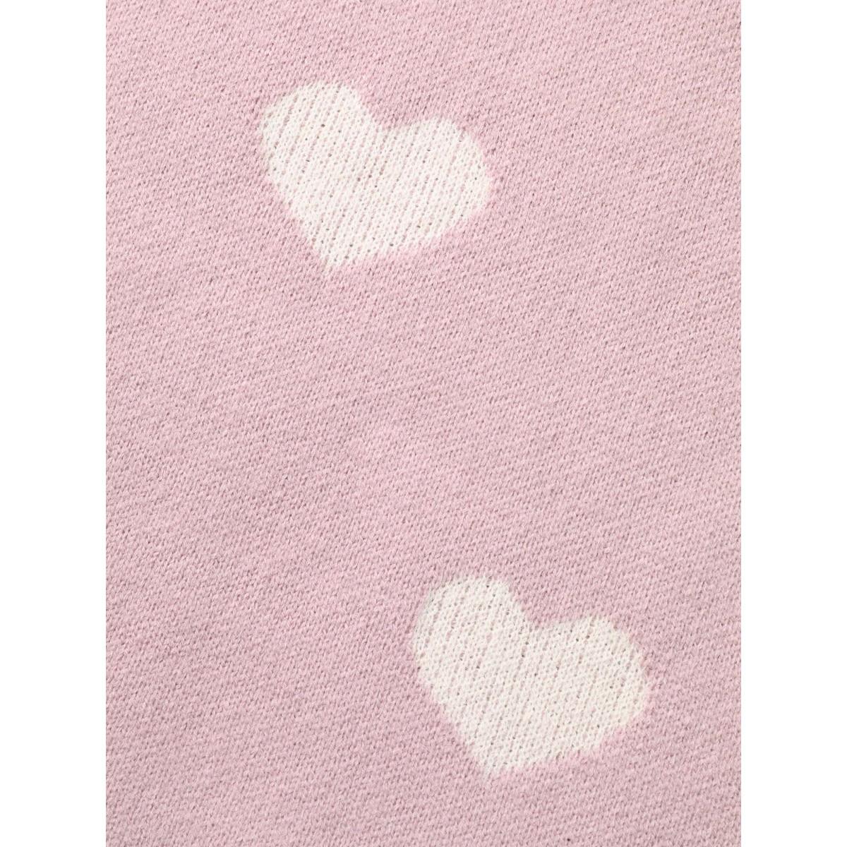 Plus Size Heart Jacquard Contrast Ribbed Hem Pullover Lightpink Women Casual Loose Long Sleeve Round Neck Everyday Pullovers BloomChic 10/M Product Image