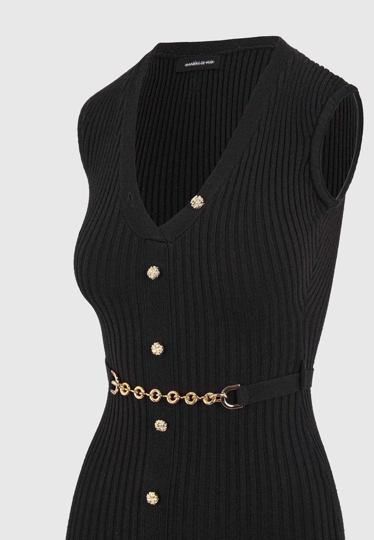 Helene - Knitted Midaxi Dress with Belt - Black Female Product Image