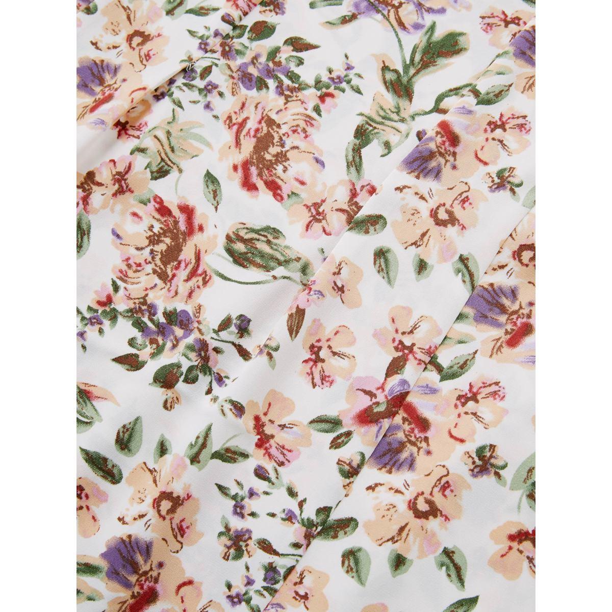 Plus Size Ivory Floral Print Tiered Flutter Sleeve Blouse Women Elegant Half Sleeve Round Neck Everyday Blouses BloomChic 22-24/3X Product Image