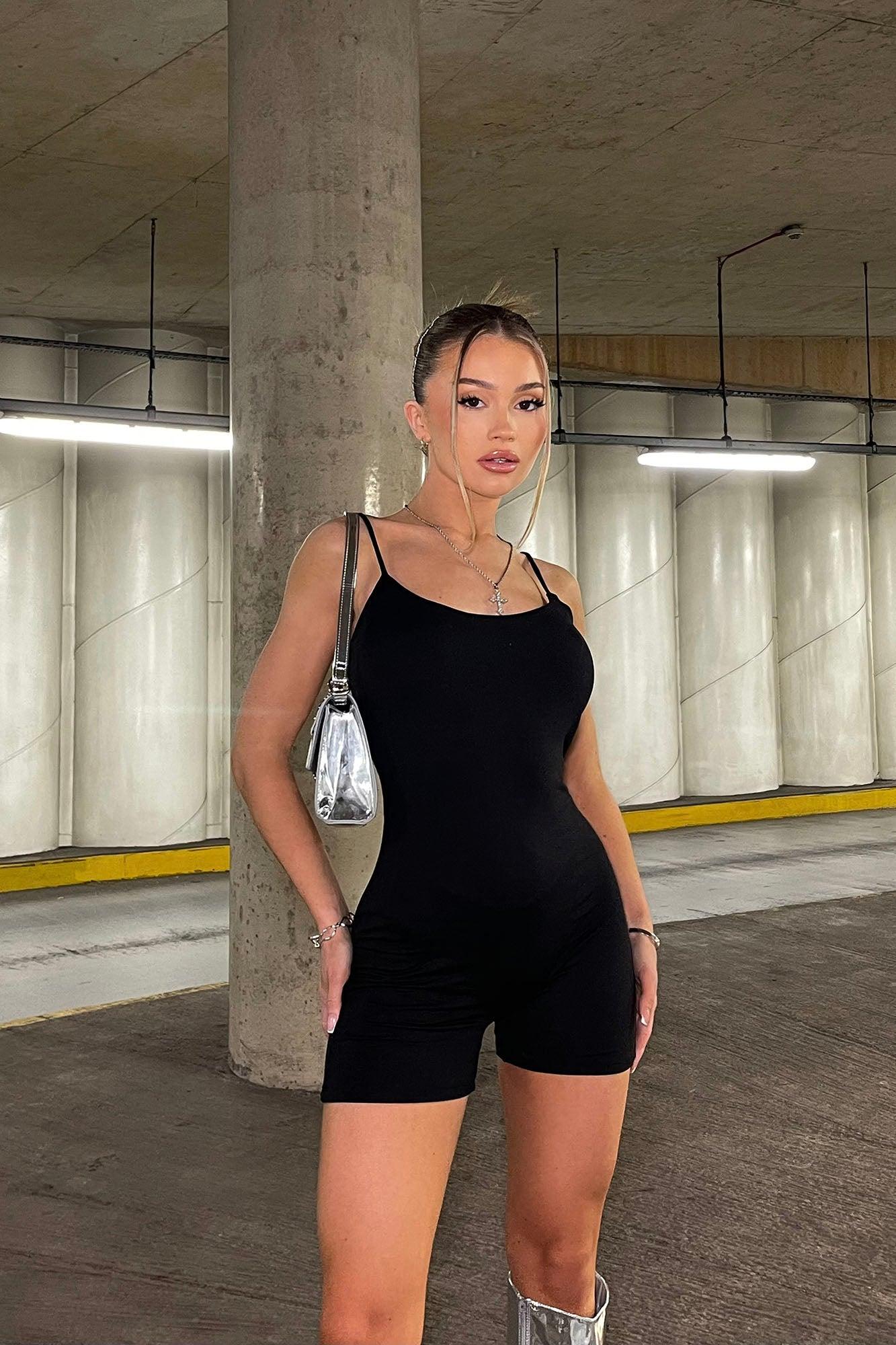 Vicky Double Lined Romper - Black Product Image