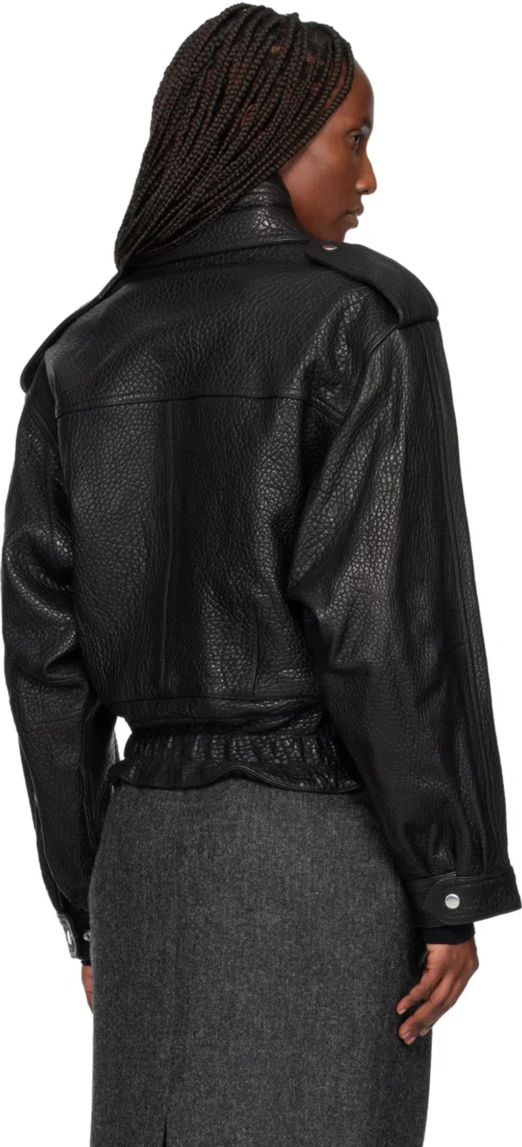 ISABEL MARANT Aneli Double-collar Leather Bomber Jacket In Black Product Image