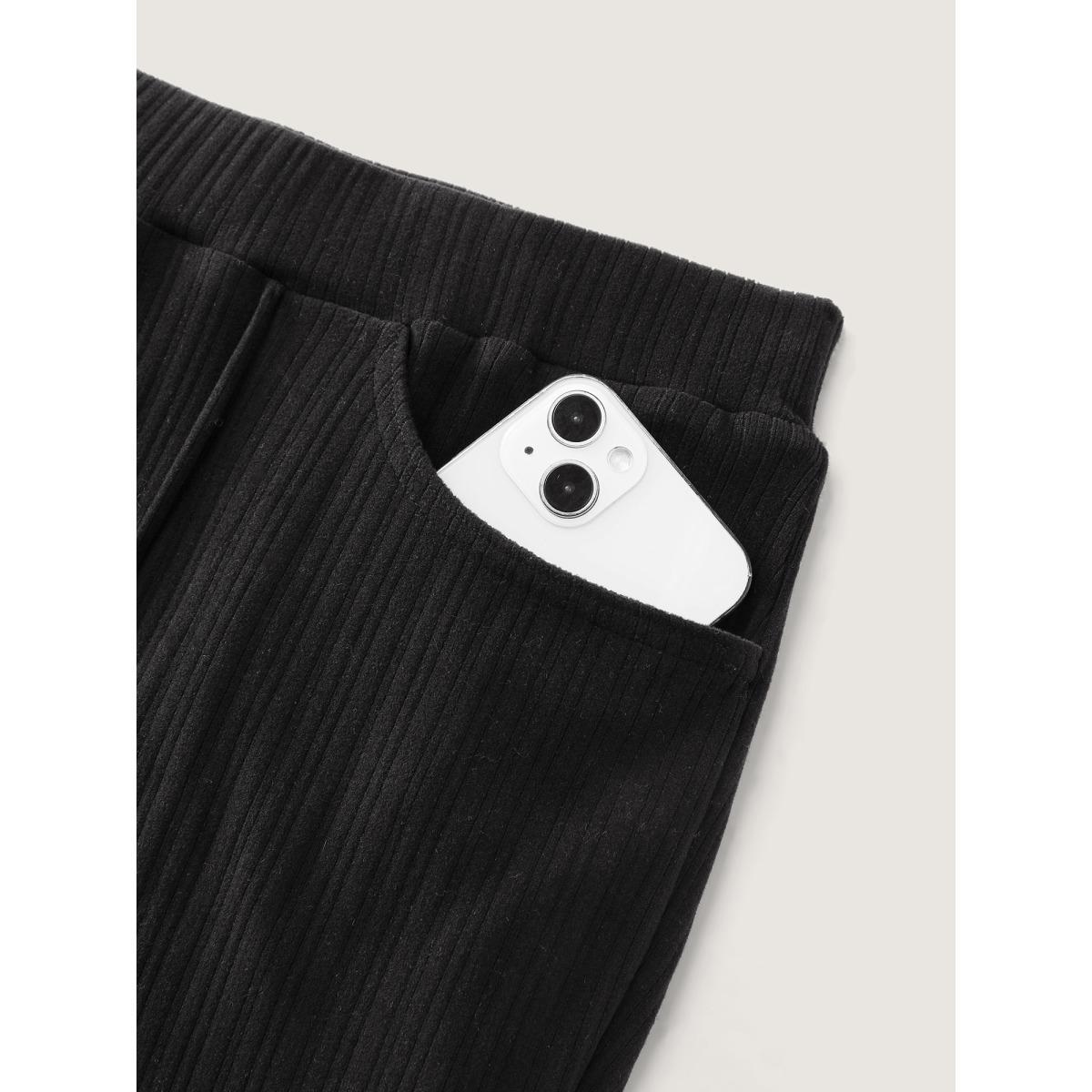 Plus Size Stretchy Pockets Mid Rise Bootcut Pants Women Black Leisure Bootcut Mid Rise Casual Pants BloomChic 14-16/1X Product Image