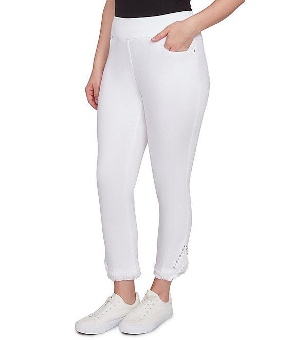 Ruby Rd. Straight Leg Embellished Fringe Hem Detail Pull-On Pants Product Image