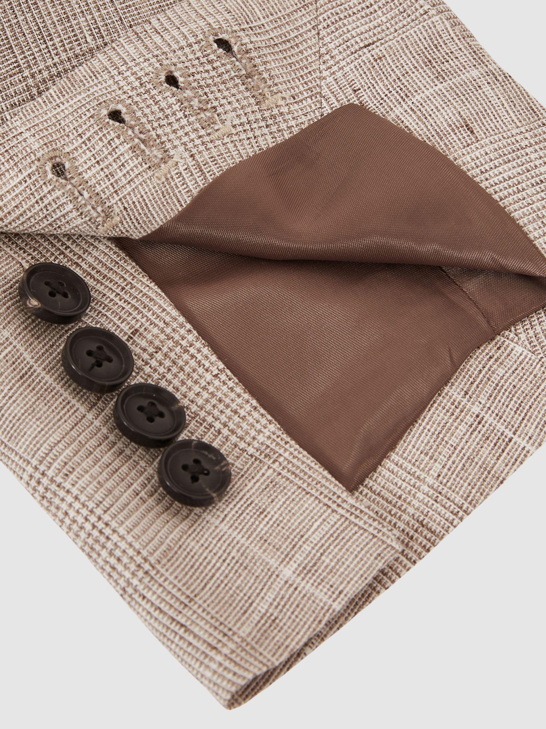 Slim Fit Linen Single Breasted Check Suit Blazer in Oatmeal Product Image