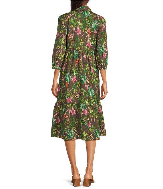 J.McLaughlin Tybee Floral Print Point Collar 3/4 Sleeve Midi Dress Product Image