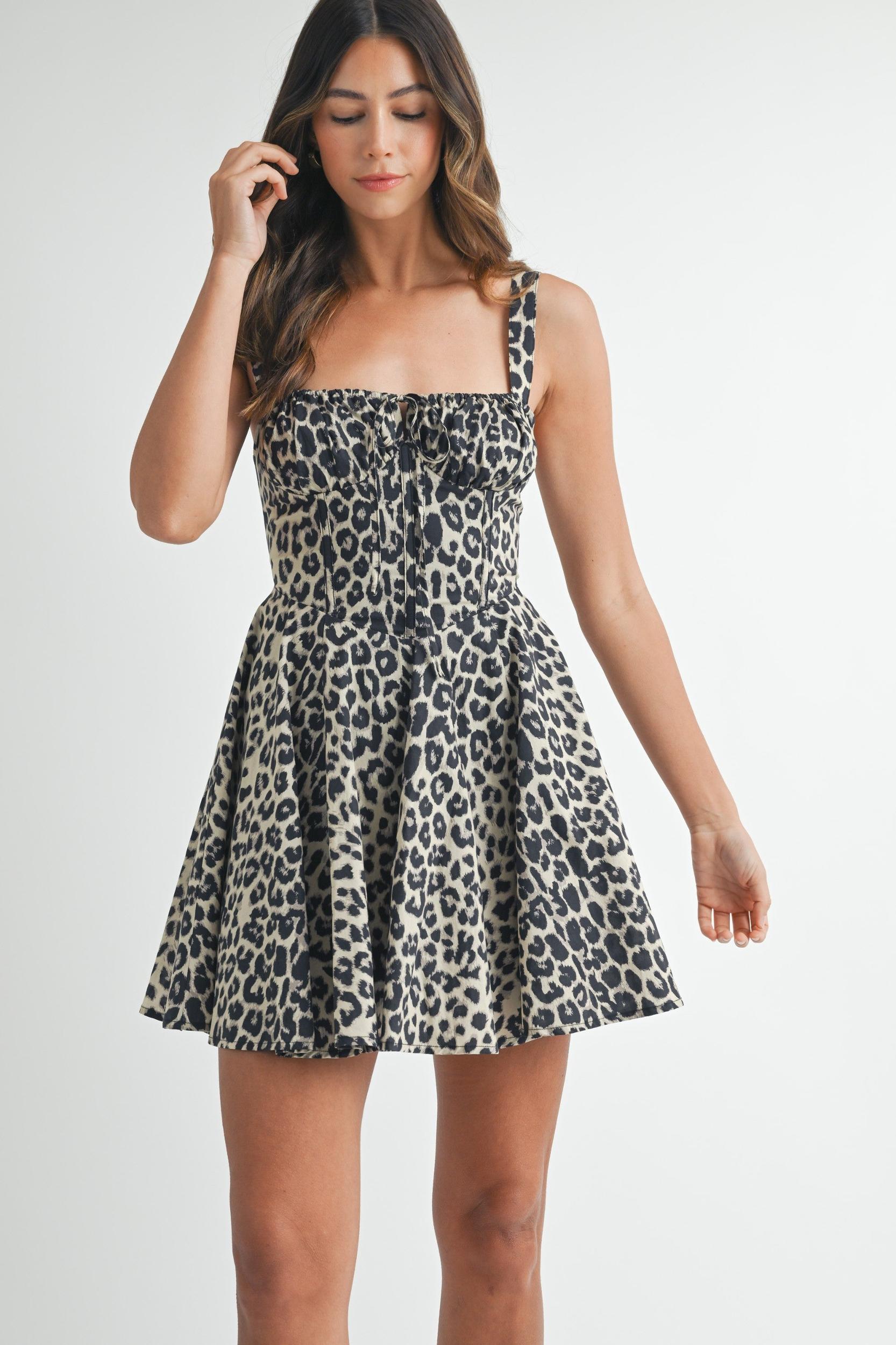 Leopard Bustier Lace Up Mini Dress Product Image