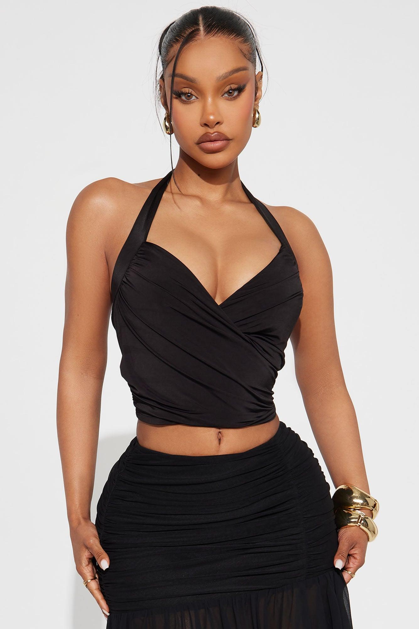Delaney Surplice Halter Top - Black Female Product Image