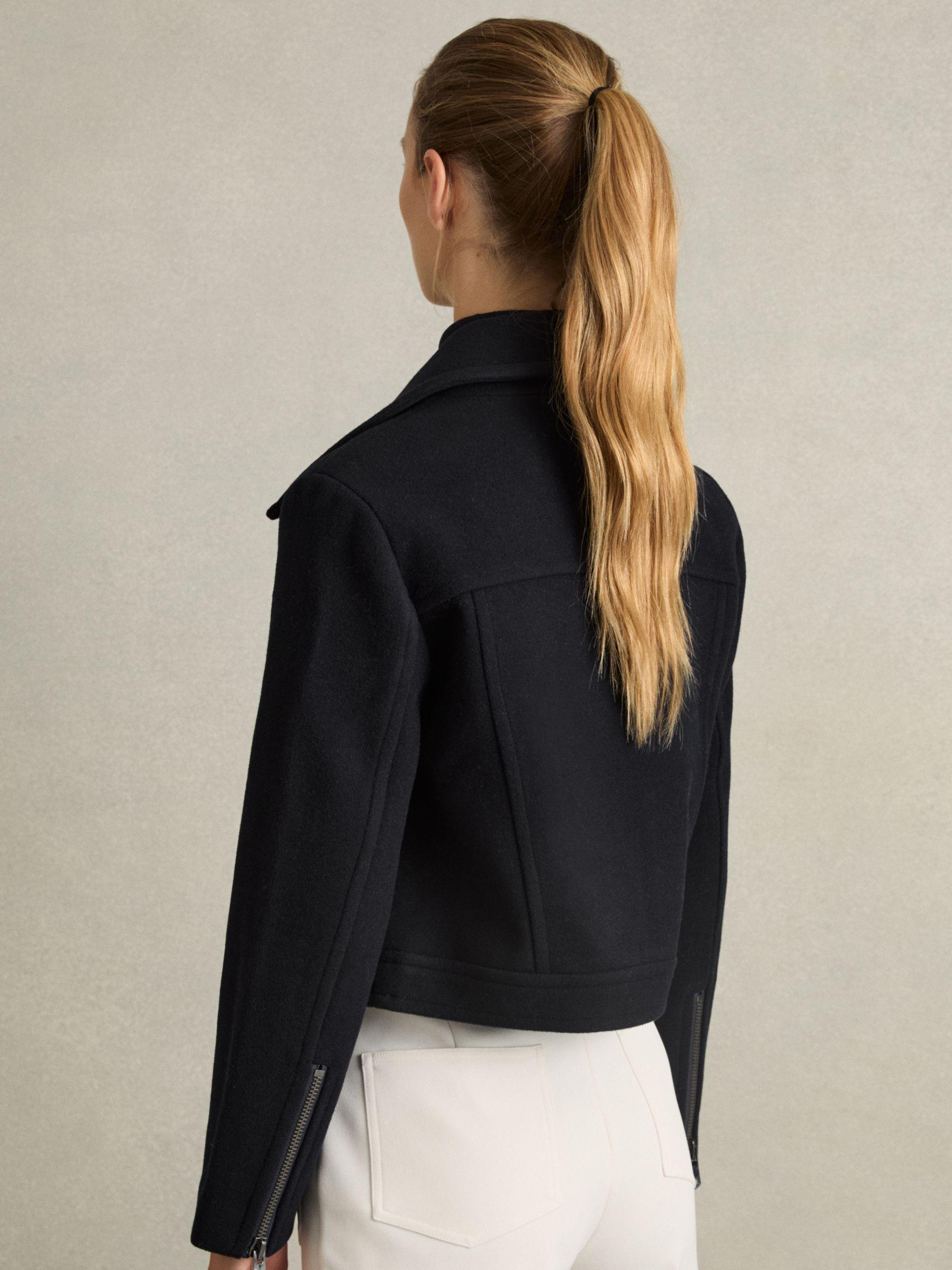 Wool-Blend Biker Jacket in Navy Product Image