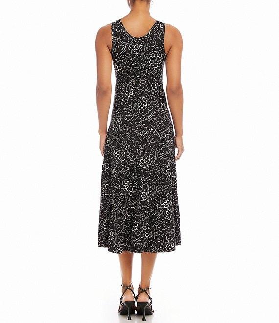 Karen Kane Floral Print Scoop Neck Sleeveless Tiered Midi Dress Product Image