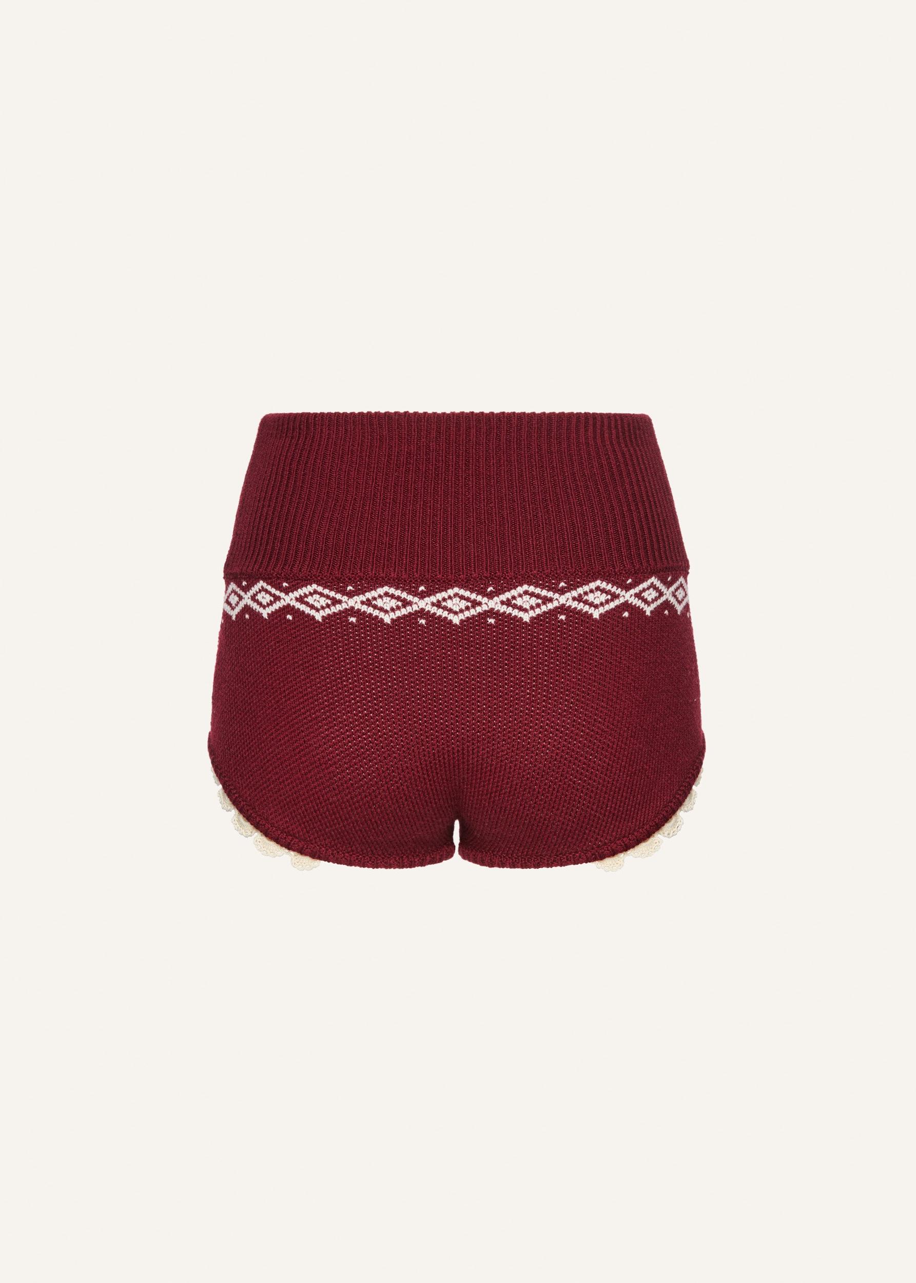 Lace-trim wool shorts in burgundy Product Image