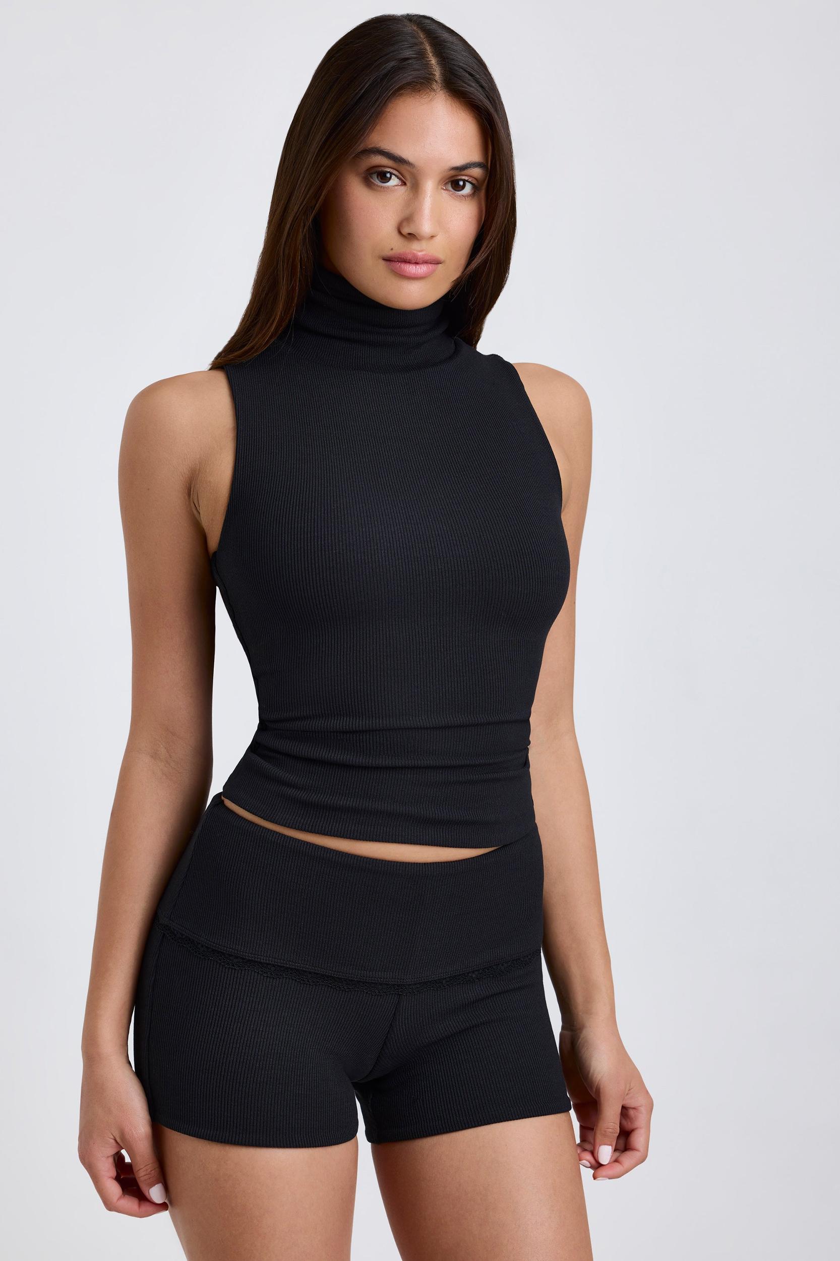 Ribbed Modal Turtleneck Tank Top in Black Product Image
