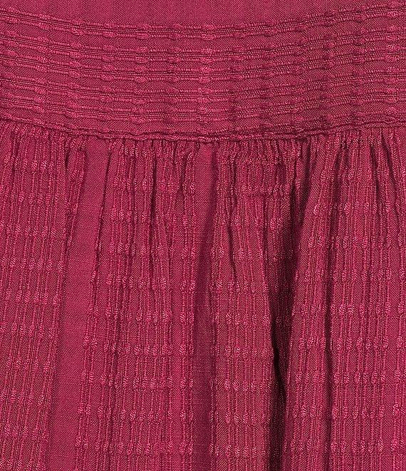 Intro Crinkle Gauze Crew Neck 3/4 Sleeve Smocked Romantic Button-Front Blouse Product Image